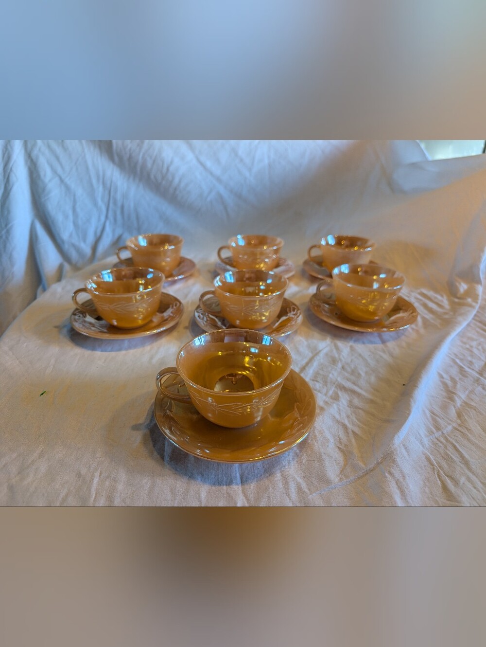 2/100$ Fire King Orange leaf Glass Tea Cup and Saucer Set - Amber Yellow